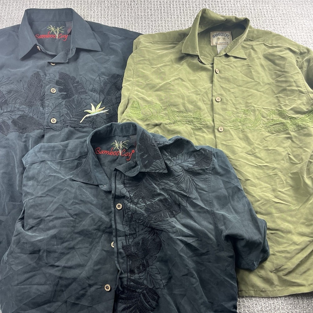 Bamboo Cay Shirt Men Small Bamboo Embroidered Hawaiian Camp Button Front Lot (3)